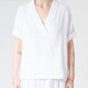 XIRENA Avery top white cotton gauze short sleeve blouse